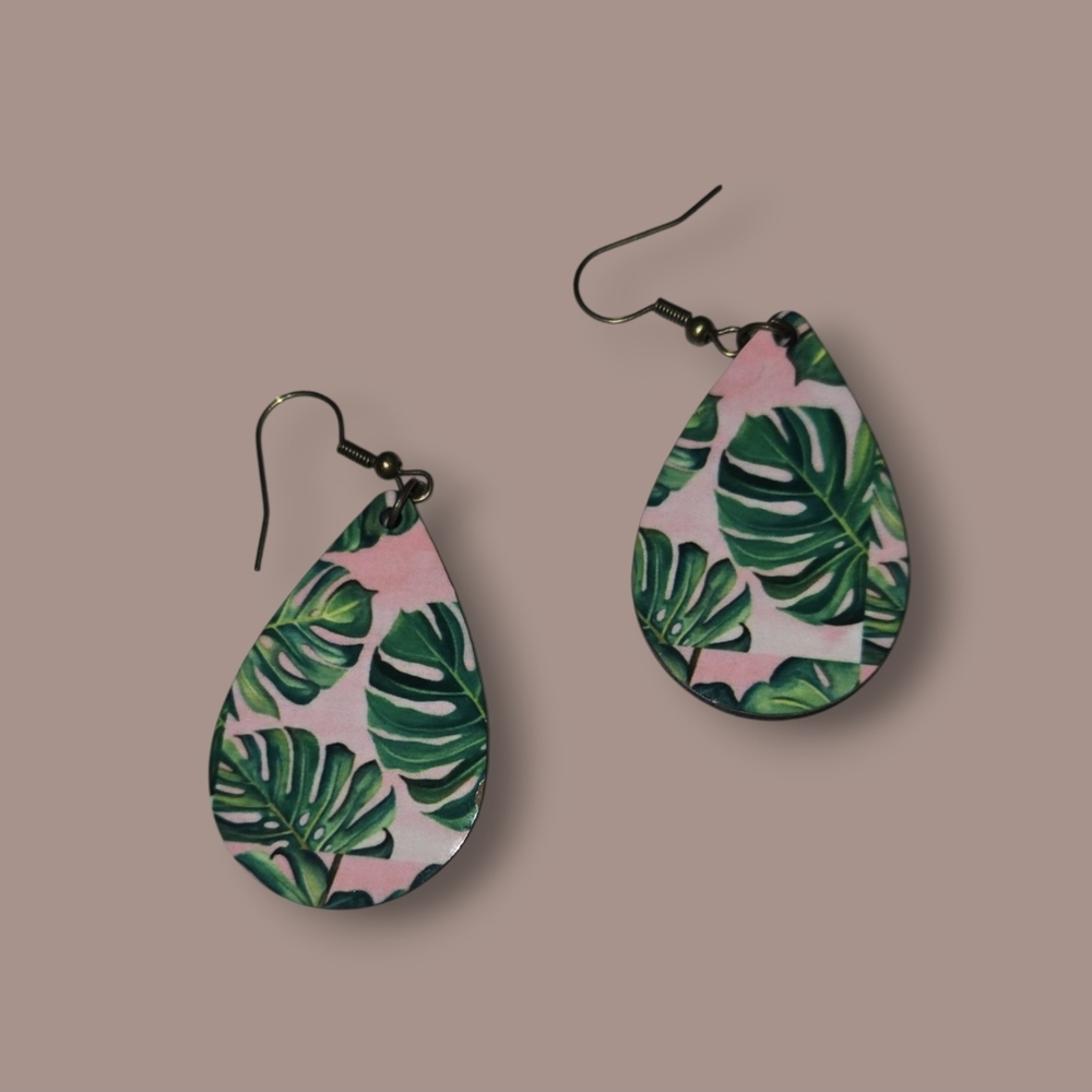 Tropical Leaf Teardrop Earrings